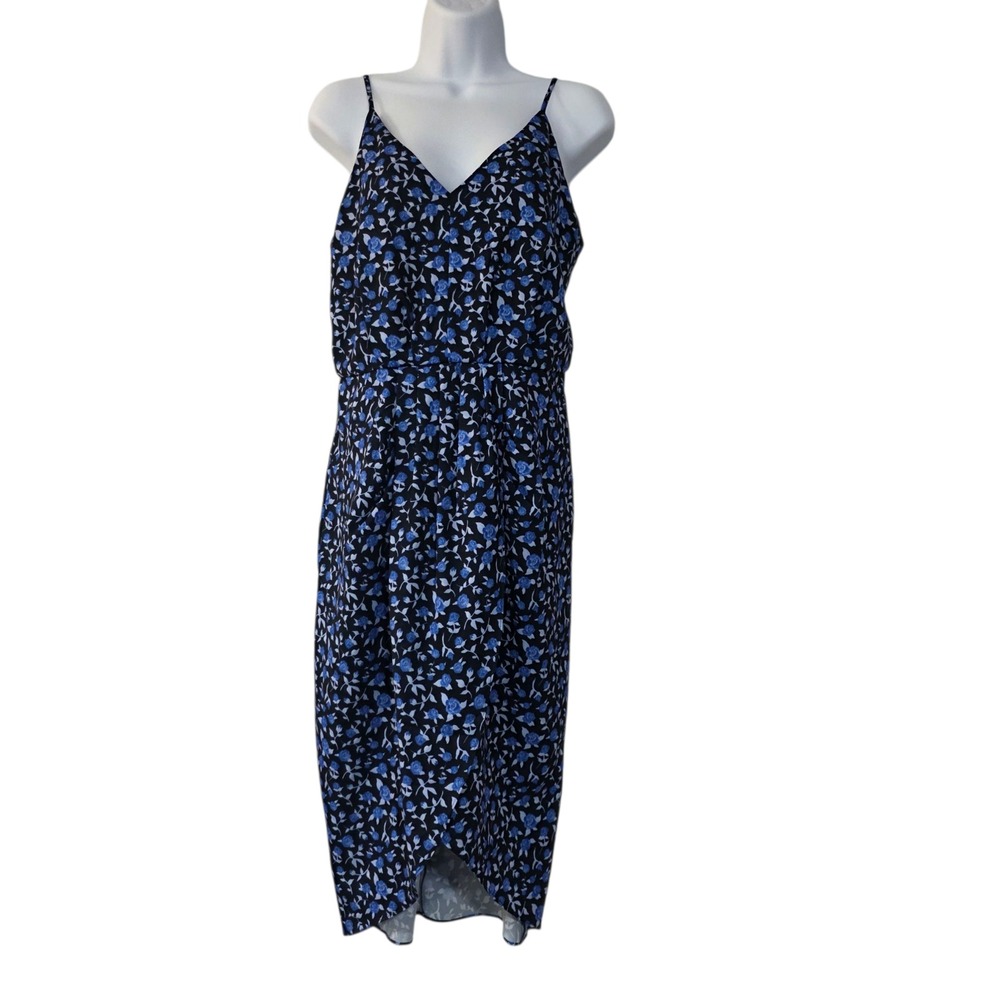 Chelsea 28 Wrap Dress Womens Blue S Floral Strappy V Neck Ruffled Lined Zipper